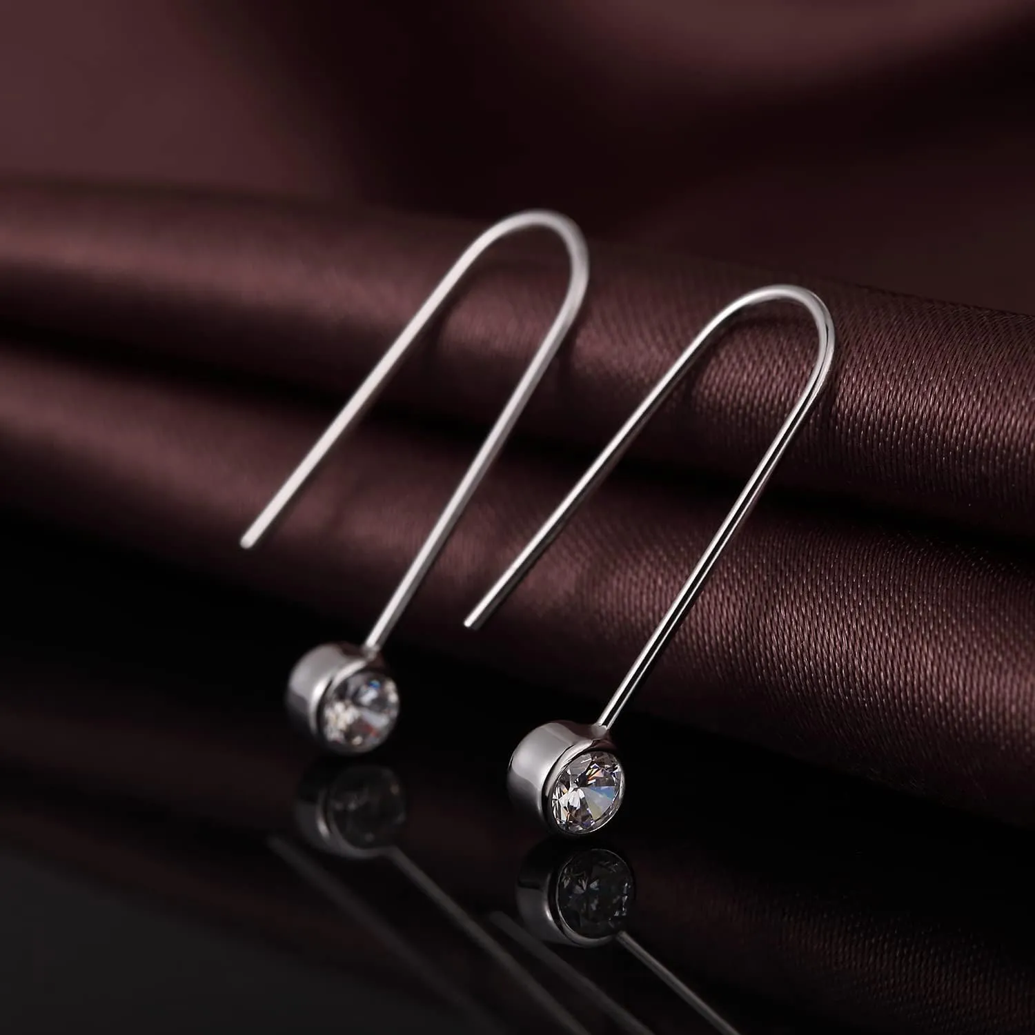 Han han Bezel Earrings 925 Sterling Silver Cubic Zirconia Bezel Dangle Drop Earrings for Women