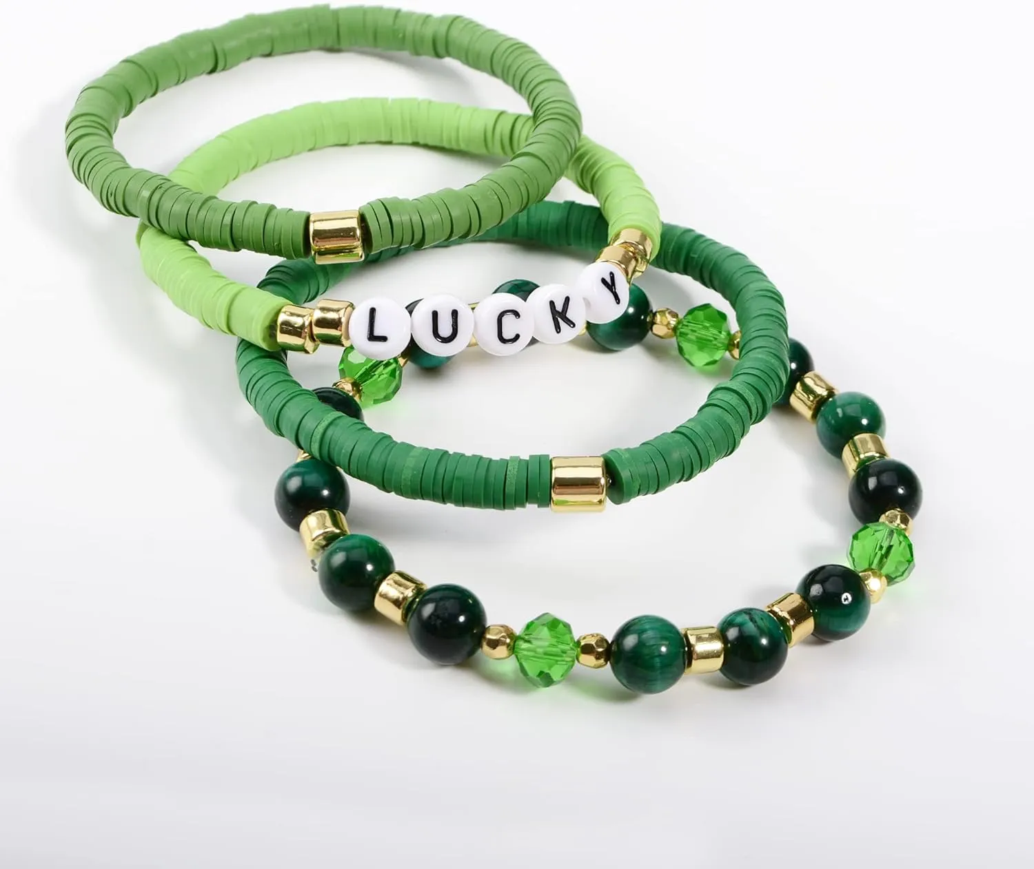 Heishi Bracelets for Women Clay Beaded Stretch Bracelets Stackable Crystal Stone Beaded Stretch Green Bracelets Set Friendship Boho Handmade Outfits Jewelry