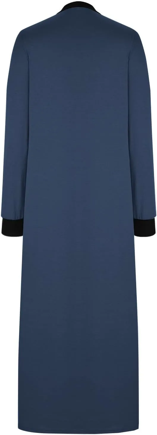 HGps8w Nightgown for Women Long Sleeve Sleepshirt Loose V Neck Comfort Maxi Dress Color Block Split Side Nightshirt Sleepwear
