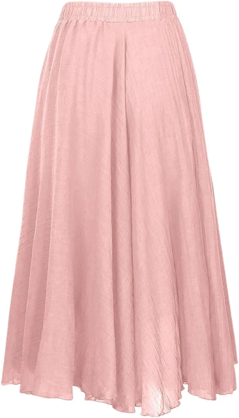 high Waisted Skirts fro Women, Girls Elastic Waist Long Flowy Bohemian Loose Casual Maxi Skirt for Summer Beach Holiday