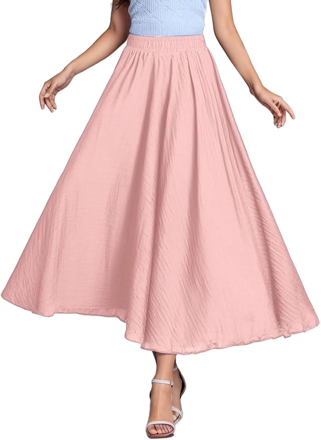 high Waisted Skirts fro Women, Girls Elastic Waist Long Flowy Bohemian Loose Casual Maxi Skirt for Summer Beach Holiday