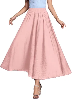 high Waisted Skirts fro Women, Girls Elastic Waist Long Flowy Bohemian Loose Casual Maxi Skirt for Summer Beach Holiday