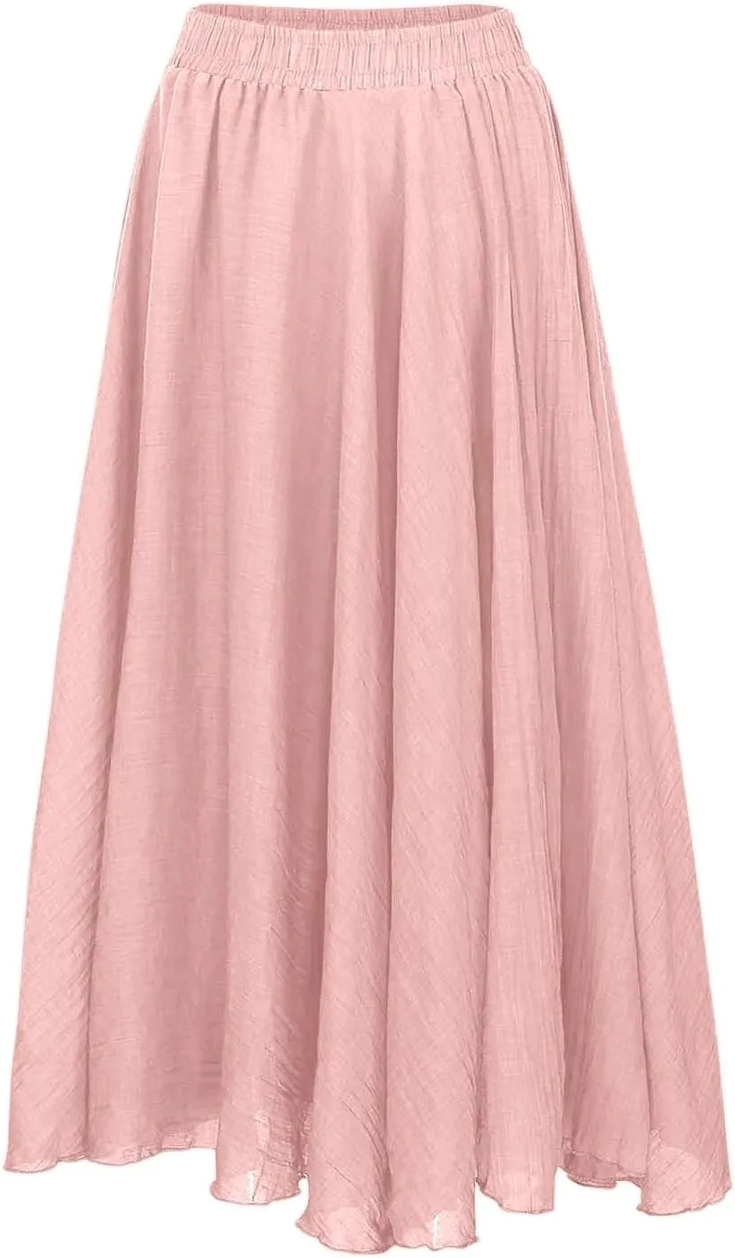 high Waisted Skirts fro Women, Girls Elastic Waist Long Flowy Bohemian Loose Casual Maxi Skirt for Summer Beach Holiday