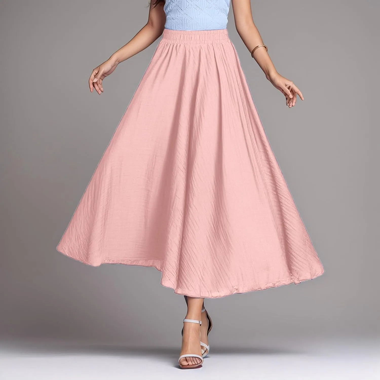 high Waisted Skirts fro Women, Girls Elastic Waist Long Flowy Bohemian Loose Casual Maxi Skirt for Summer Beach Holiday