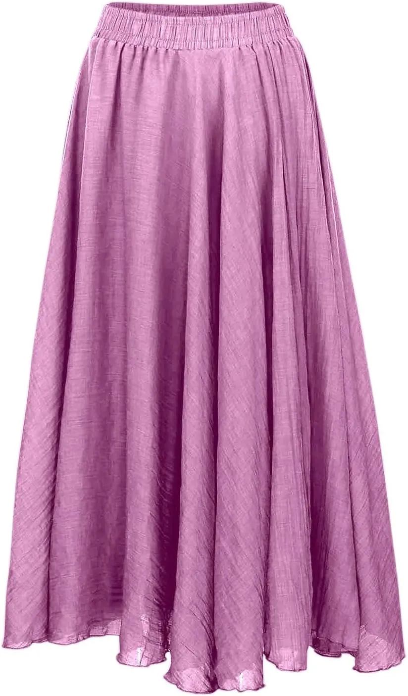 high Waisted Skirts fro Women, Girls Elastic Waist Long Flowy Bohemian Loose Casual Maxi Skirt for Summer Beach Holiday