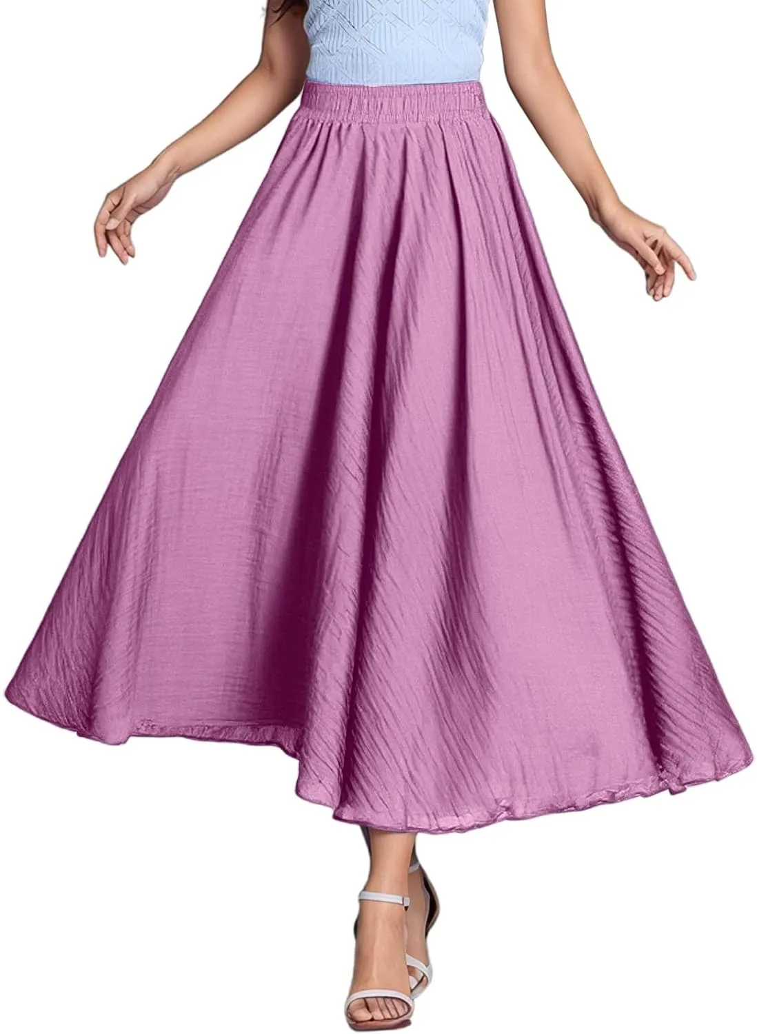 high Waisted Skirts fro Women, Girls Elastic Waist Long Flowy Bohemian Loose Casual Maxi Skirt for Summer Beach Holiday