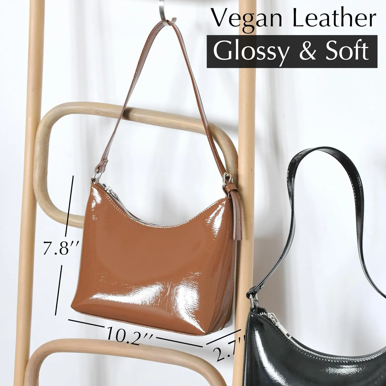 HOXIS Minimalist Faux Patent Leather Shoulder Bag Shiny Women Purse Y2K Style