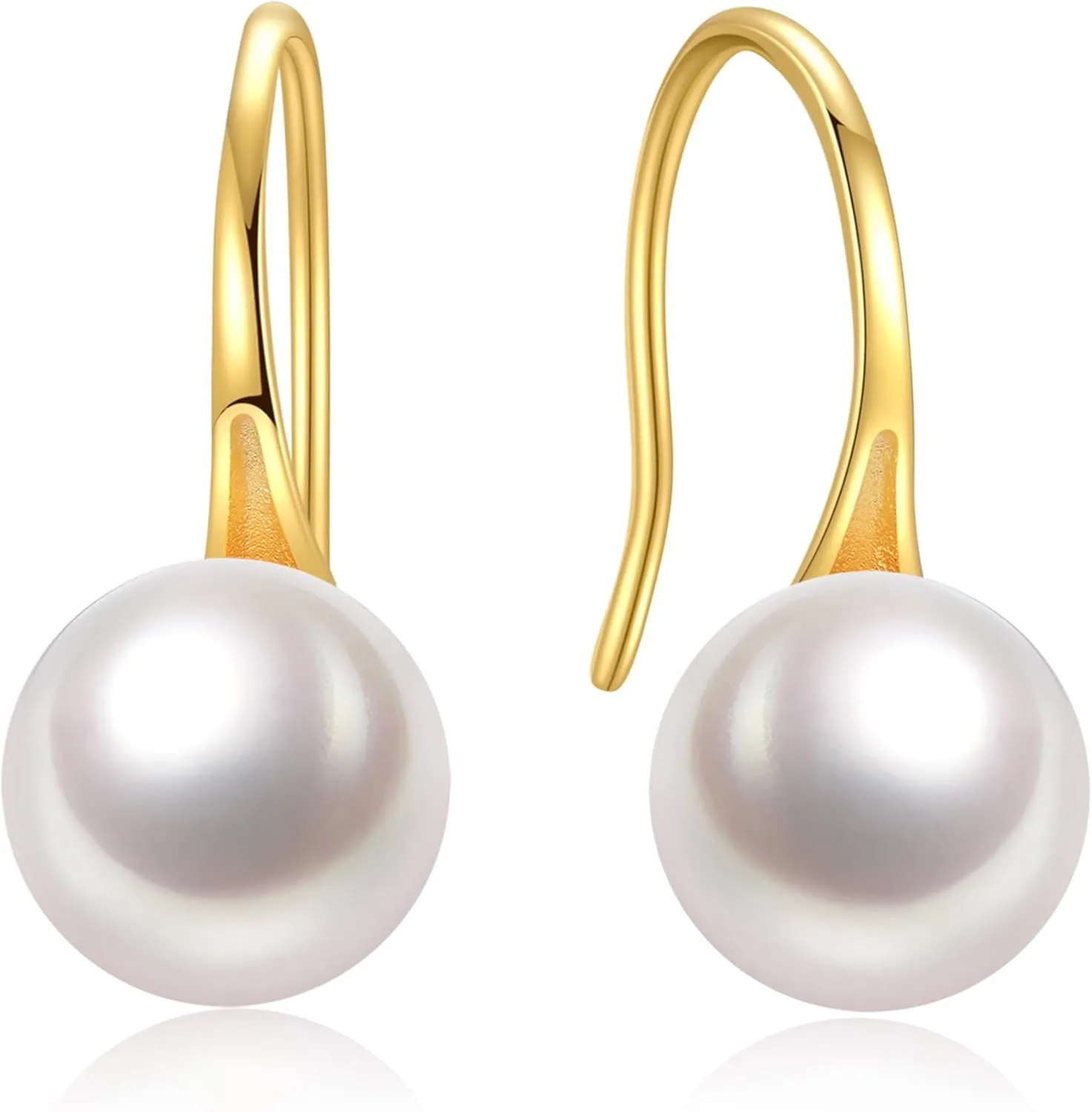 Impalsory Pearl Dangle Drop Earrings for Women, 18K Gold Plated 925 Sterling Silver Earrings for Women, 7-7.5mm White Freshwater Pearls