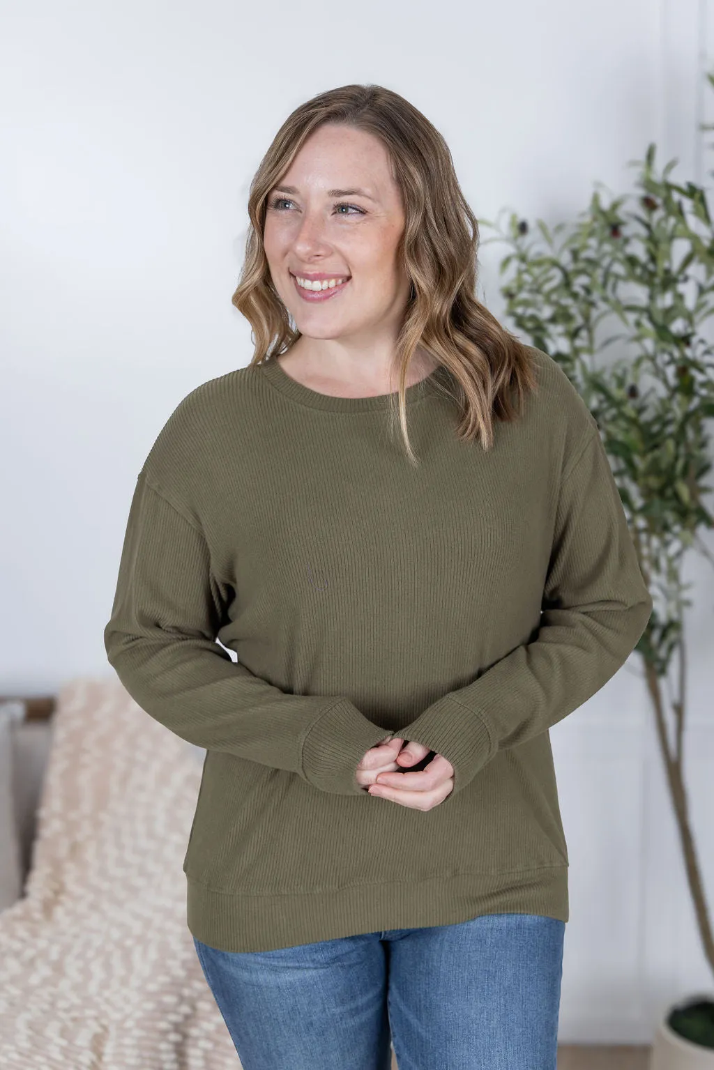IN PRODUCTION Corrine Ribbed Pullover Top - Olive