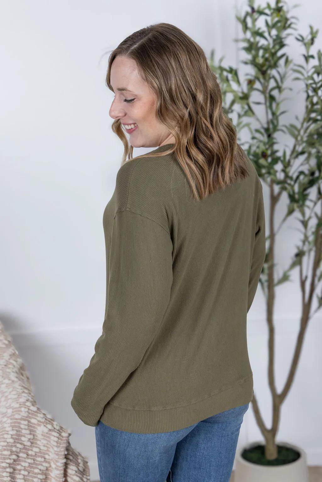 IN PRODUCTION Corrine Ribbed Pullover Top - Olive