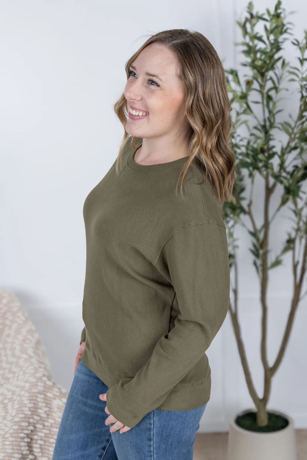 IN PRODUCTION Corrine Ribbed Pullover Top - Olive