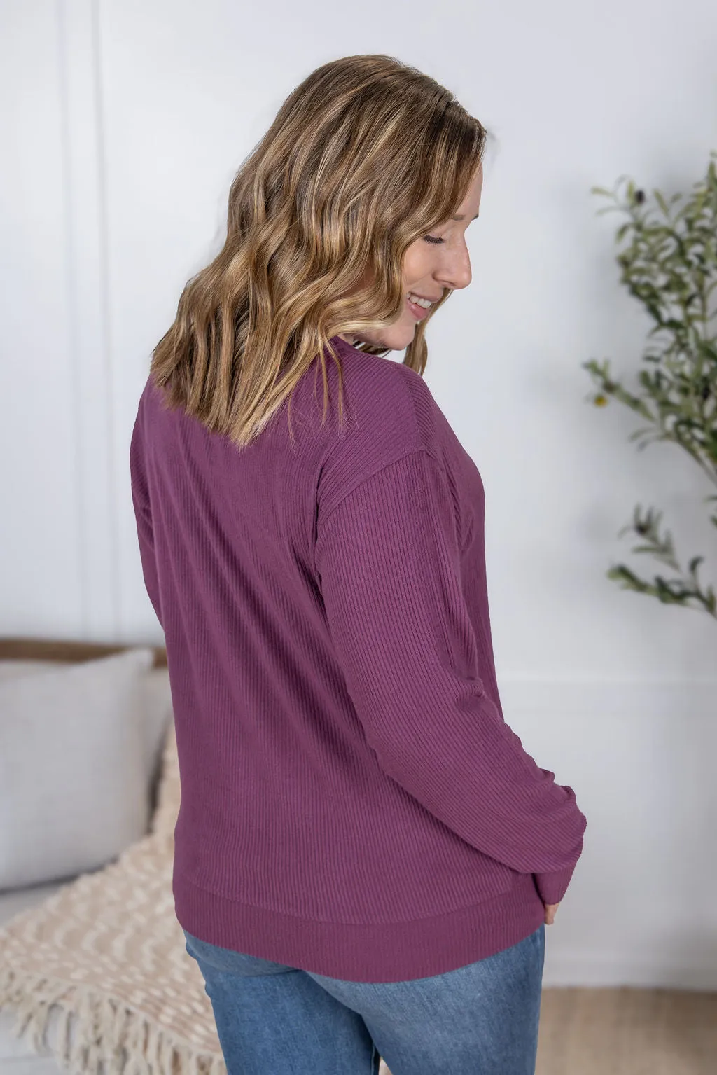 IN PRODUCTION Corrine Ribbed Pullover Top - Plum