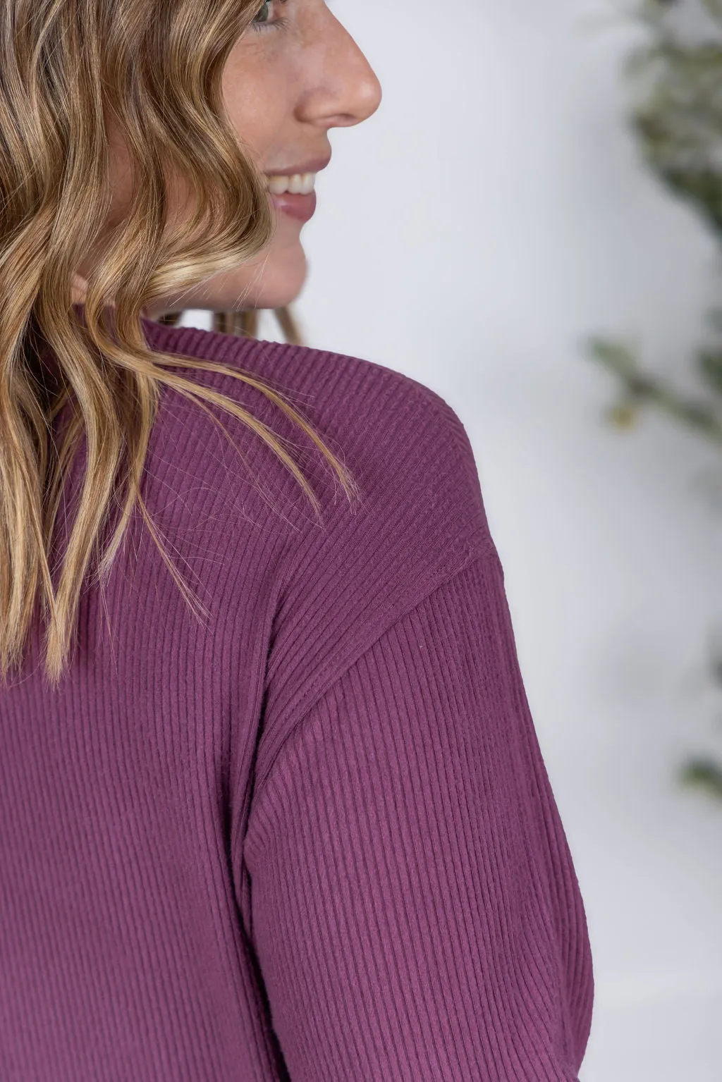 IN PRODUCTION Corrine Ribbed Pullover Top - Plum