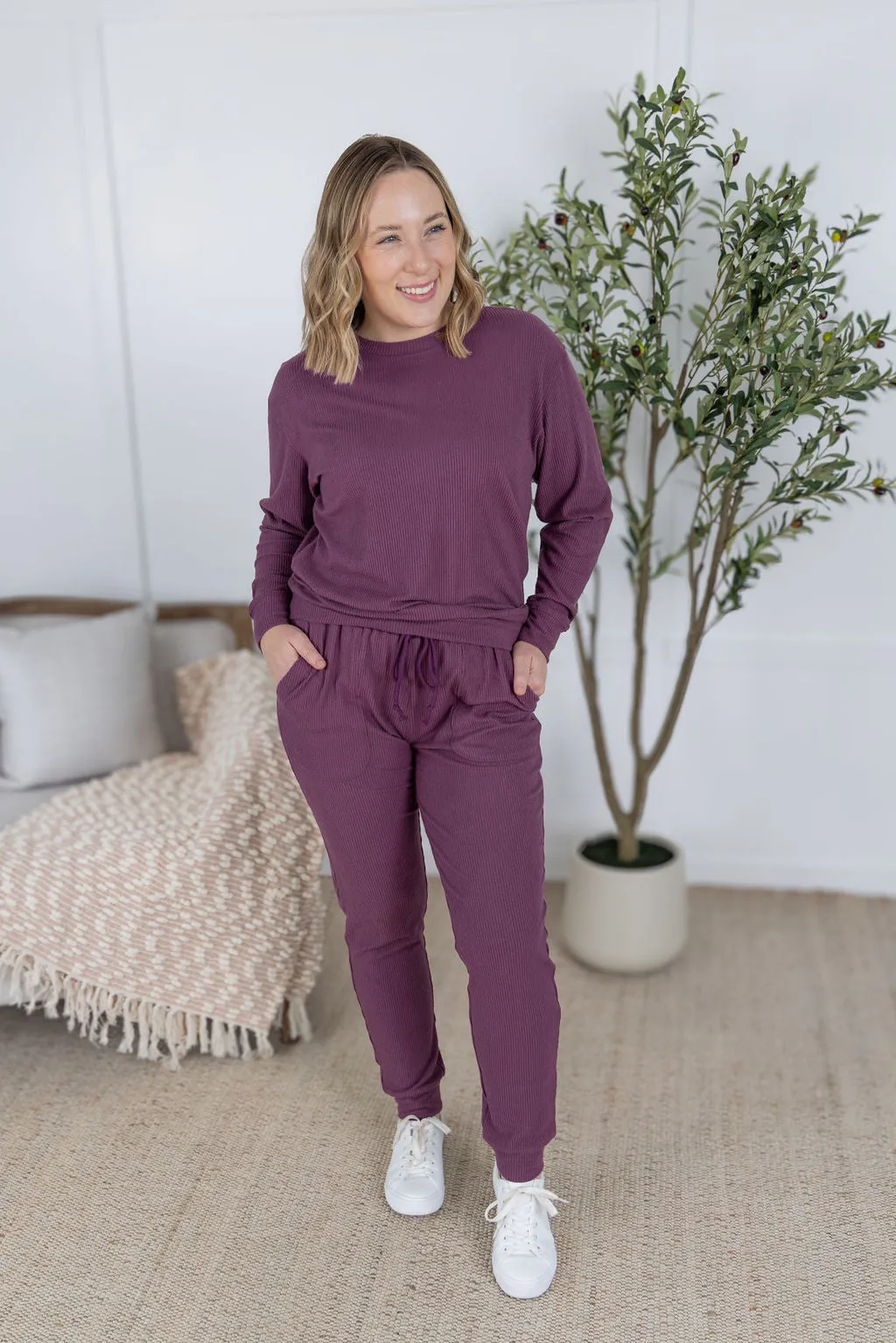 IN PRODUCTION Corrine Ribbed Pullover Top - Plum