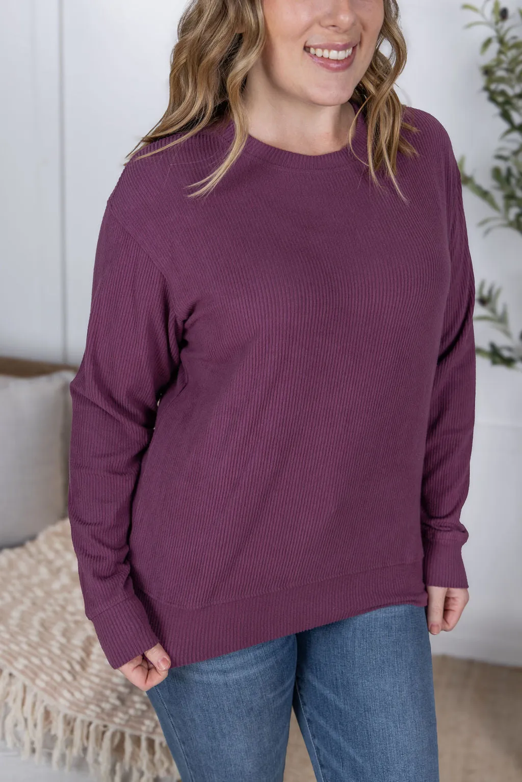 IN PRODUCTION Corrine Ribbed Pullover Top - Plum