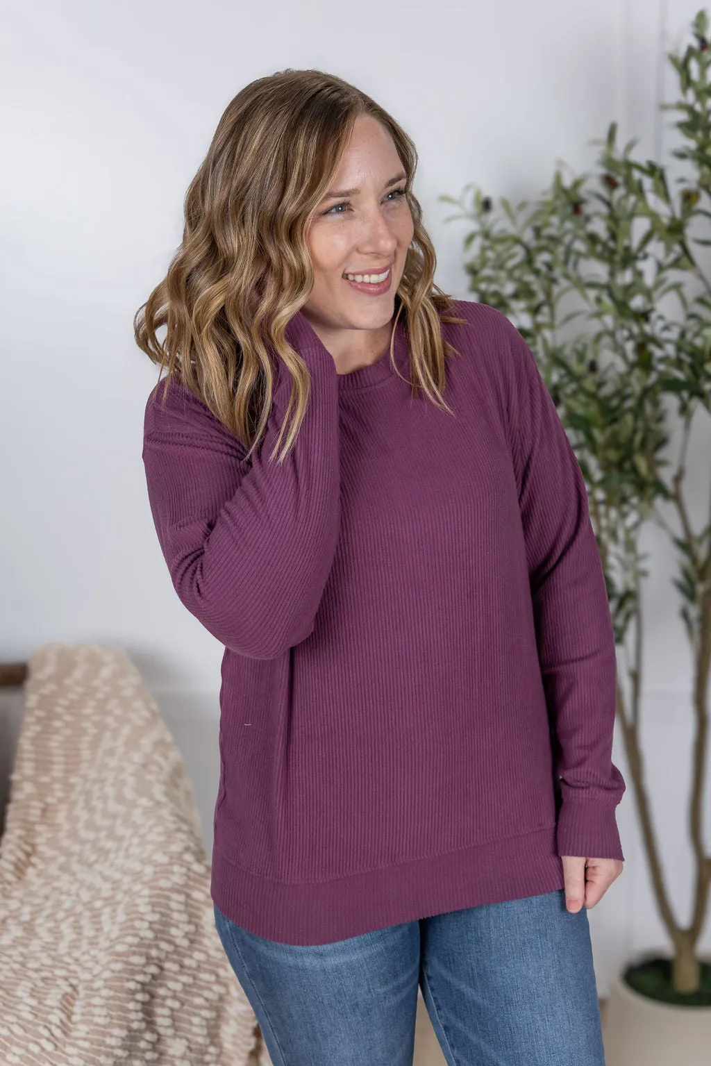 IN PRODUCTION Corrine Ribbed Pullover Top - Plum