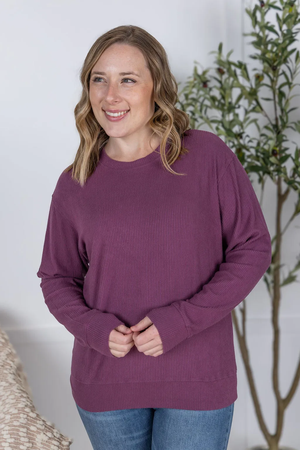 IN PRODUCTION Corrine Ribbed Pullover Top - Plum
