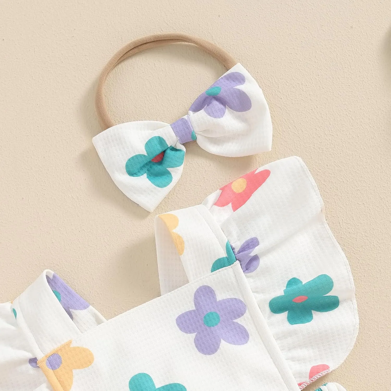 Infant Baby Girl Summer Clothes Outfits Cute Print Fly Sleeve Romper Jumpsuit Bodysuit with Headband