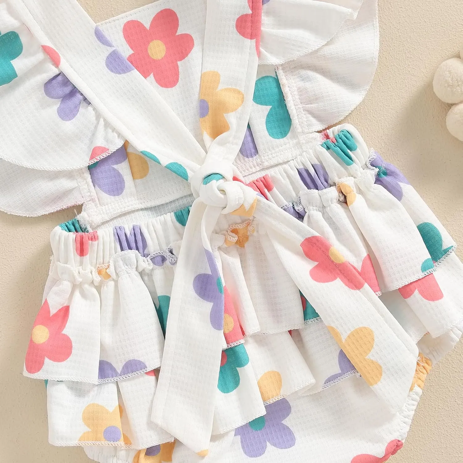 Infant Baby Girl Summer Clothes Outfits Cute Print Fly Sleeve Romper Jumpsuit Bodysuit with Headband