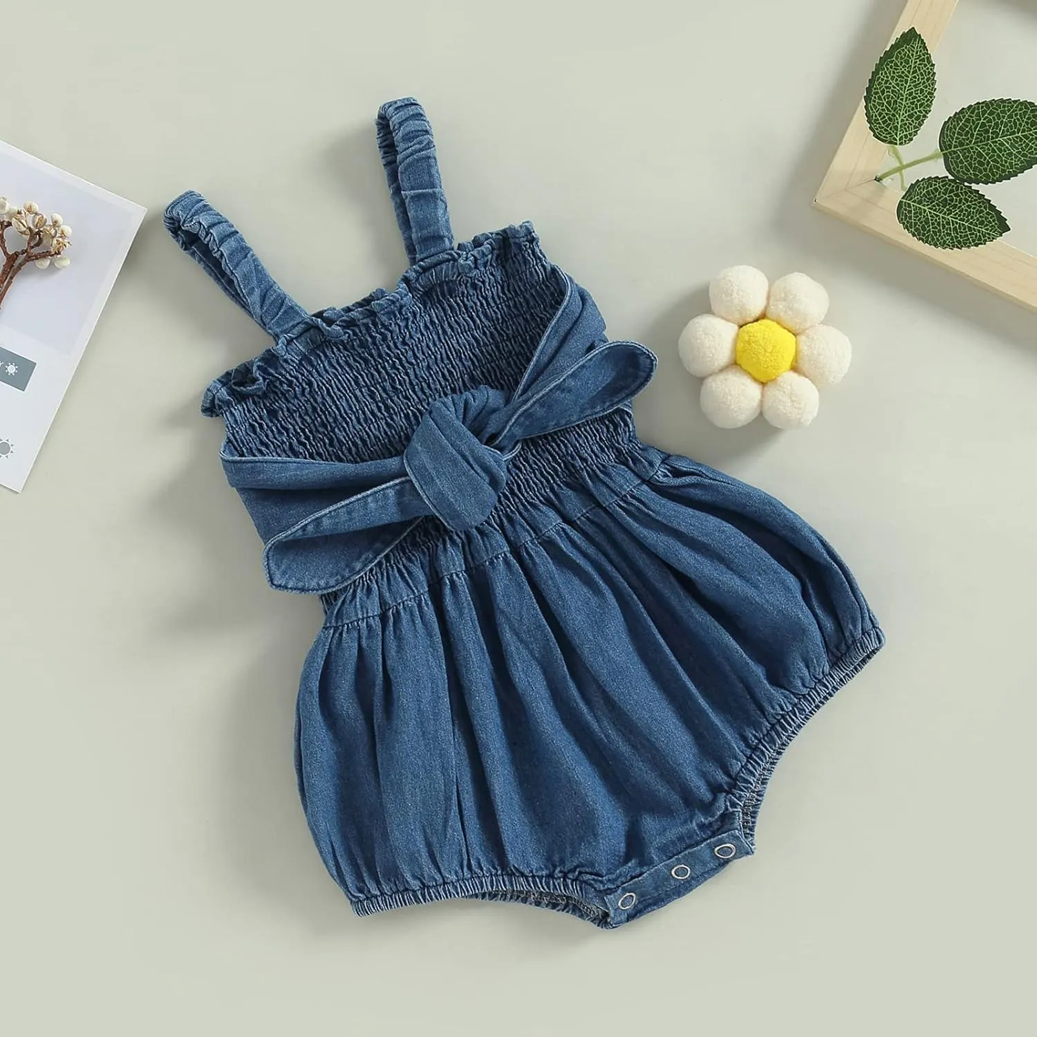 Infant Girls Denim Romper Solid Color Sleeveless Sling Bodysuits Newborn Girl Summer Playsuit