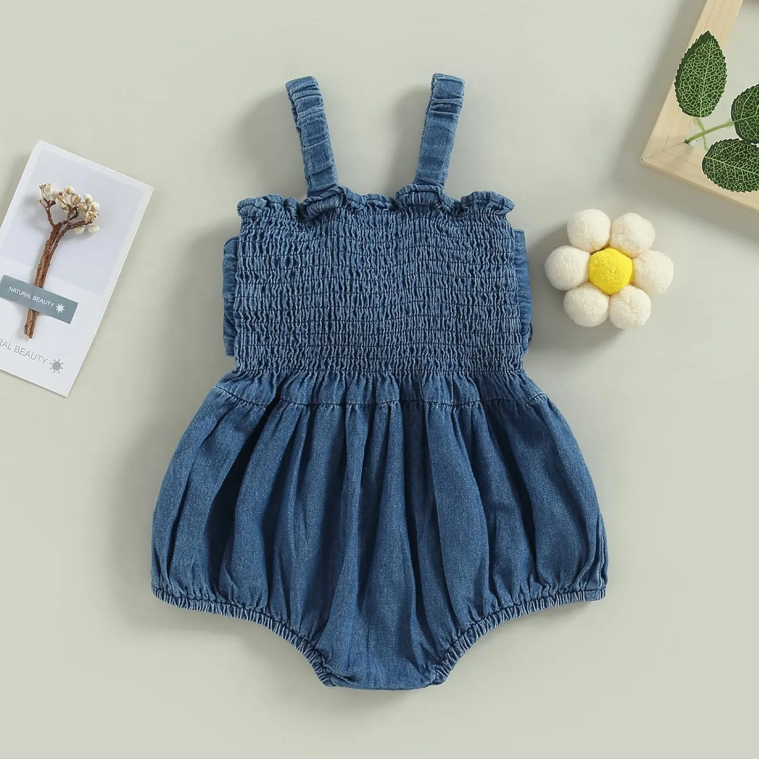 Infant Girls Denim Romper Solid Color Sleeveless Sling Bodysuits Newborn Girl Summer Playsuit