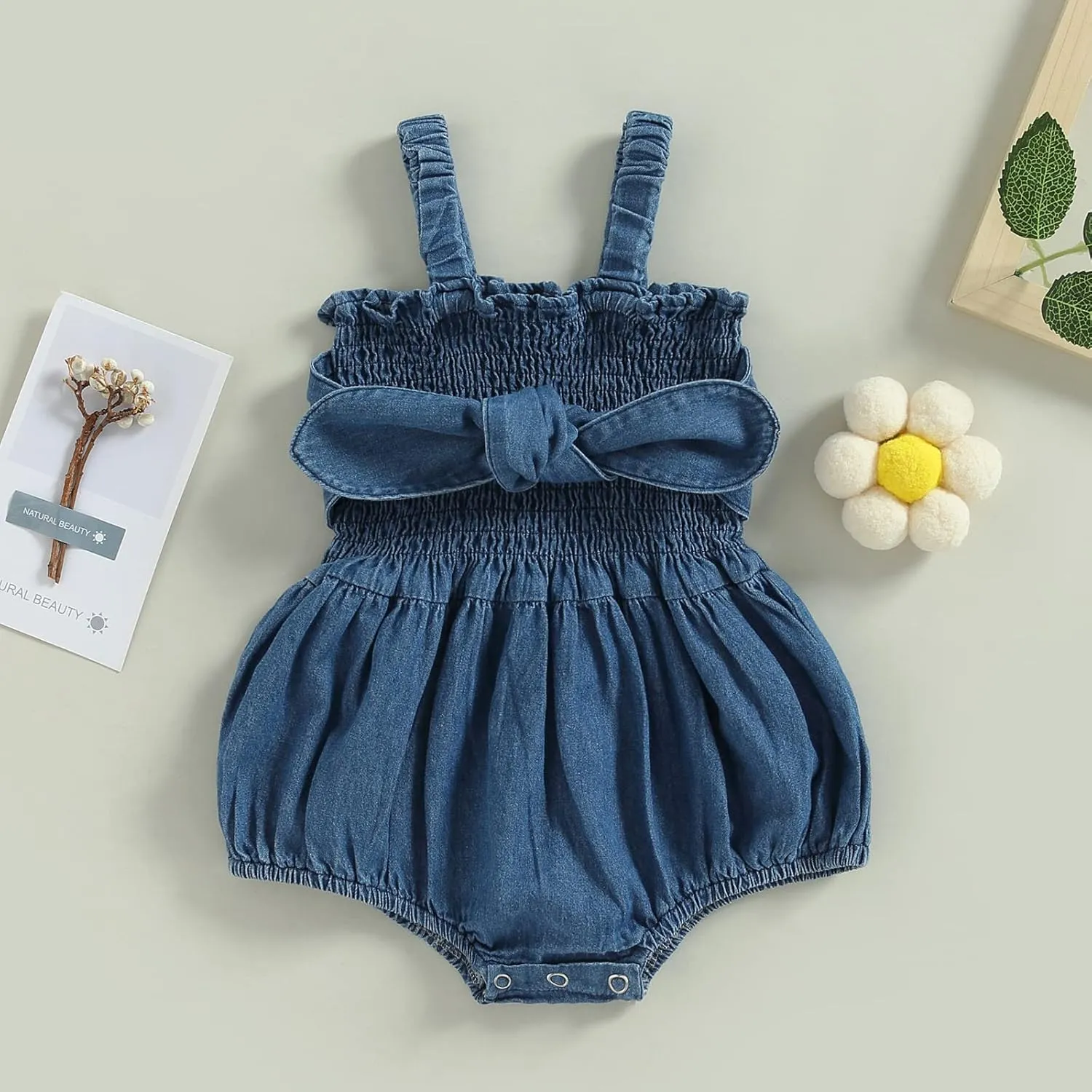 Infant Girls Denim Romper Solid Color Sleeveless Sling Bodysuits Newborn Girl Summer Playsuit