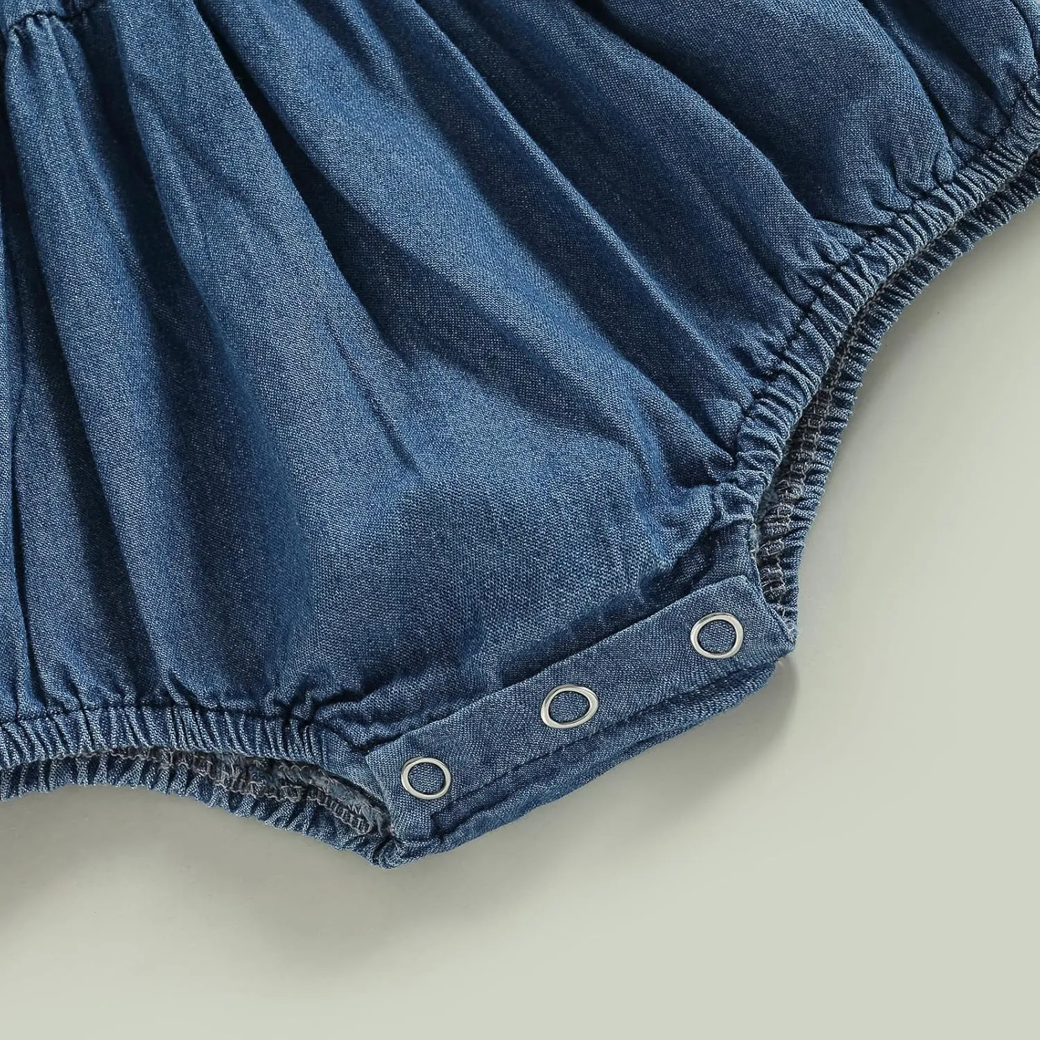 Infant Girls Denim Romper Solid Color Sleeveless Sling Bodysuits Newborn Girl Summer Playsuit