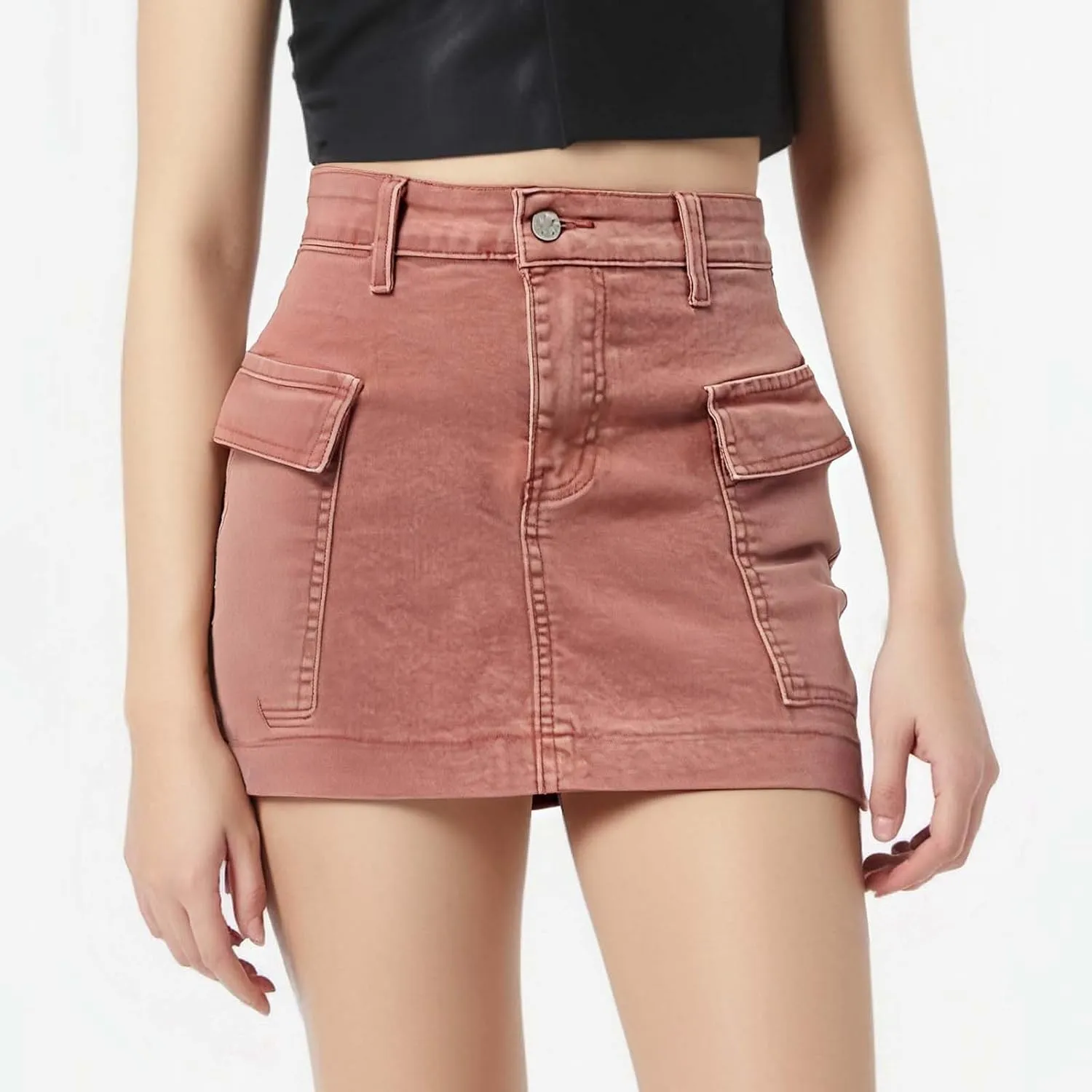 Jean Skirts for Women A-Line High Waisted Summer Casual Cargo Skirts Trendy Going Out Mini Skirts with Pockets