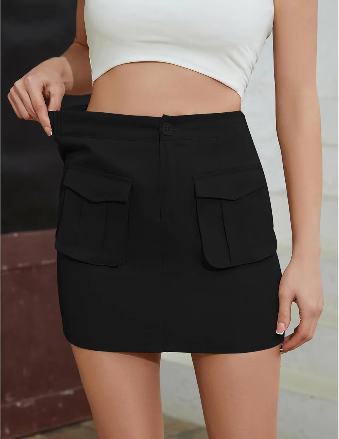 Jean Skirts for Women Denim Stretchy Cargo High Waisted Trendy Mini Skirt with Utility Pockets
