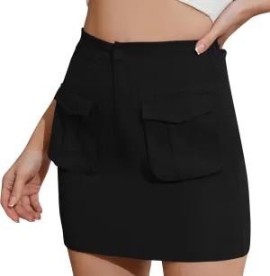 Jean Skirts for Women Denim Stretchy Cargo High Waisted Trendy Mini Skirt with Utility Pockets