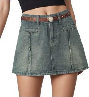 Jean Skirts for Women Denim Stretchy Cargo High Waisted Trendy Y2K Mini Skirt with Utility Pockets