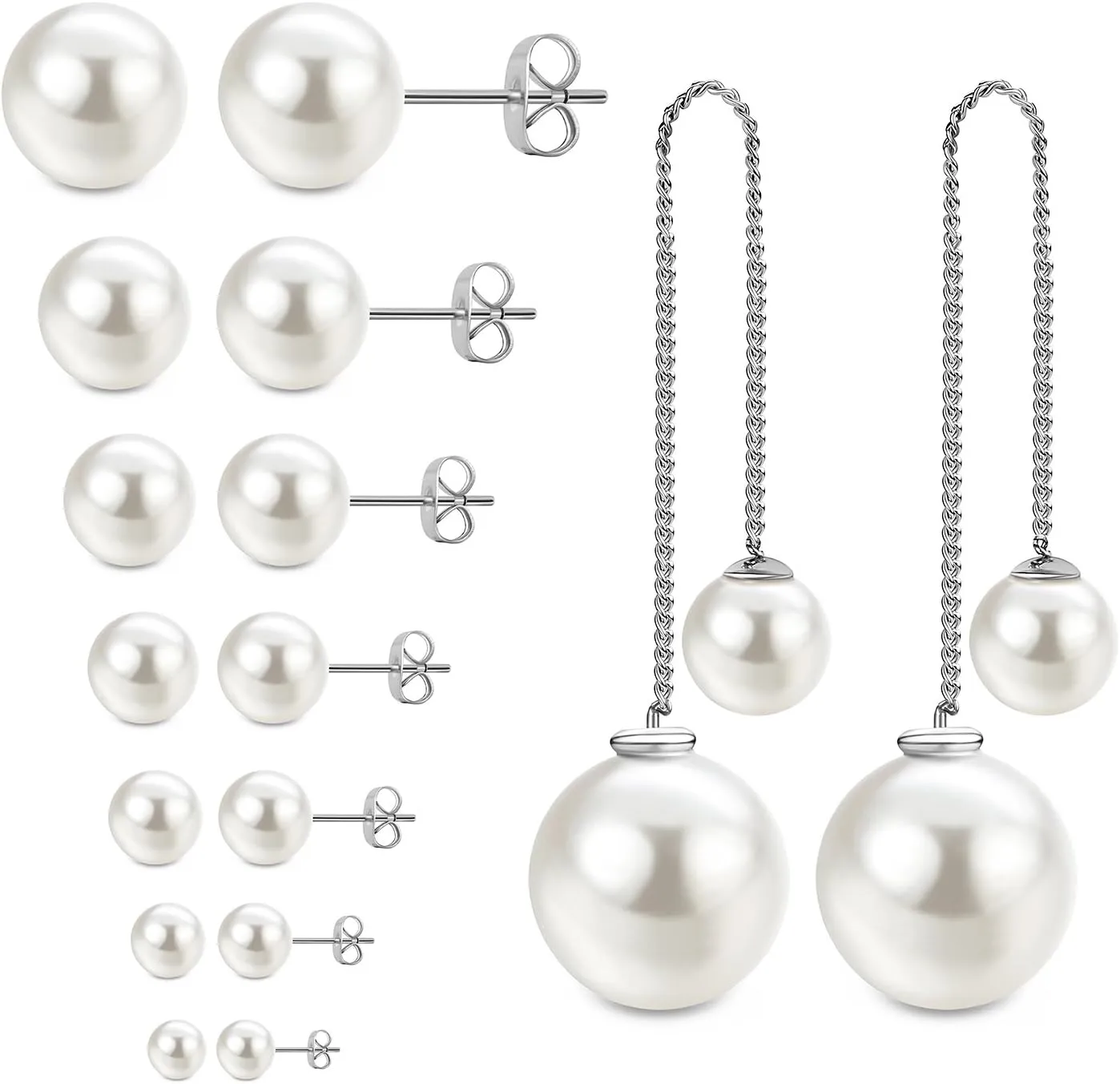 JewelrieShop Faux Pearl Stud & Drop Earrings - Hypoallergenic, Dangle for Women