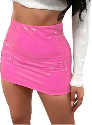 JOAU Faux Leather Bodycon Mini Skirt for Women, Women's High Waisted Slim Pencil Skirt Y2K Skirt PU Club Short Skirt