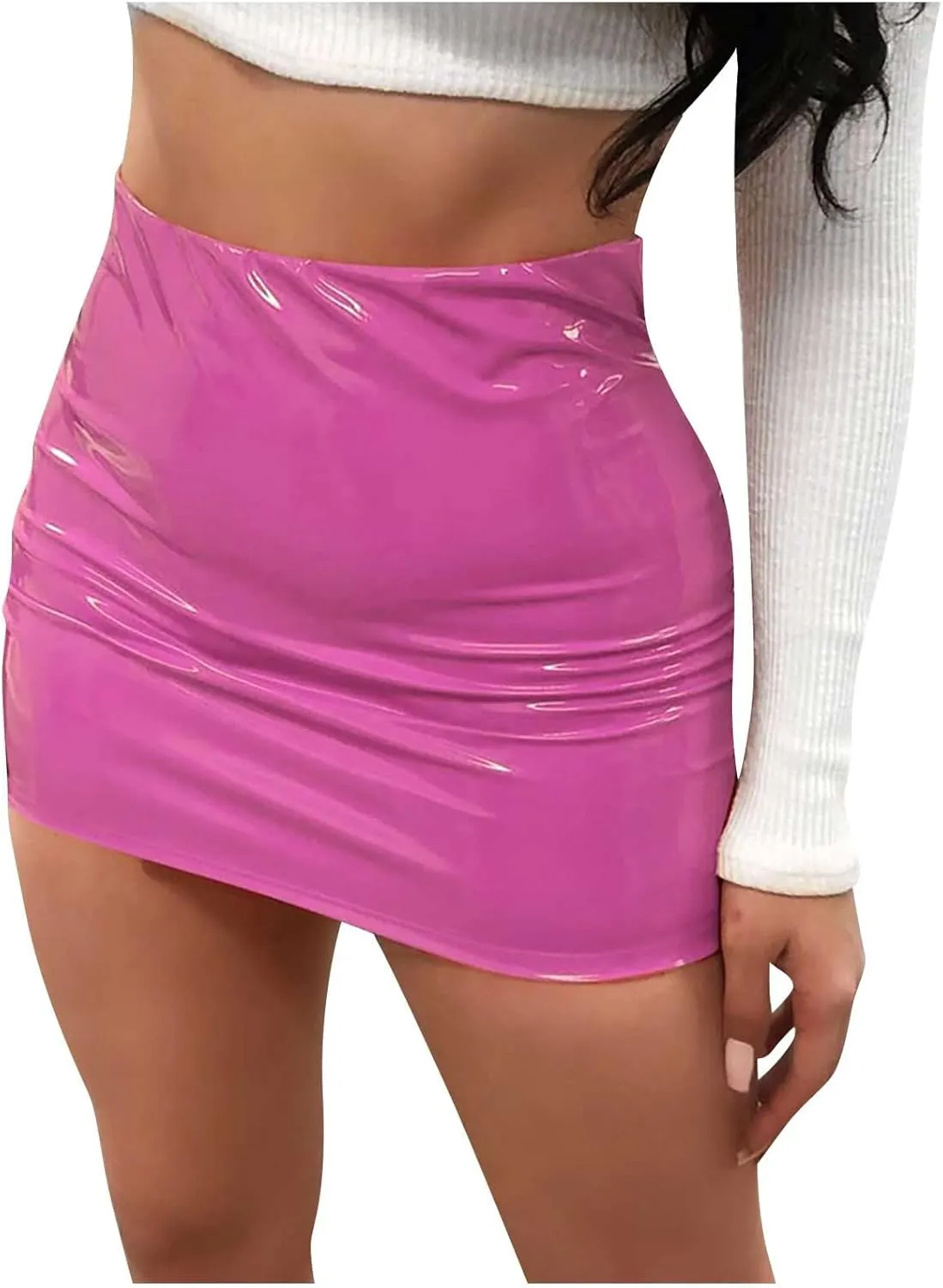 JOAU Faux Leather Bodycon Mini Skirt for Women, Women's High Waisted Slim Pencil Skirt Y2K Skirt PU Club Short Skirt