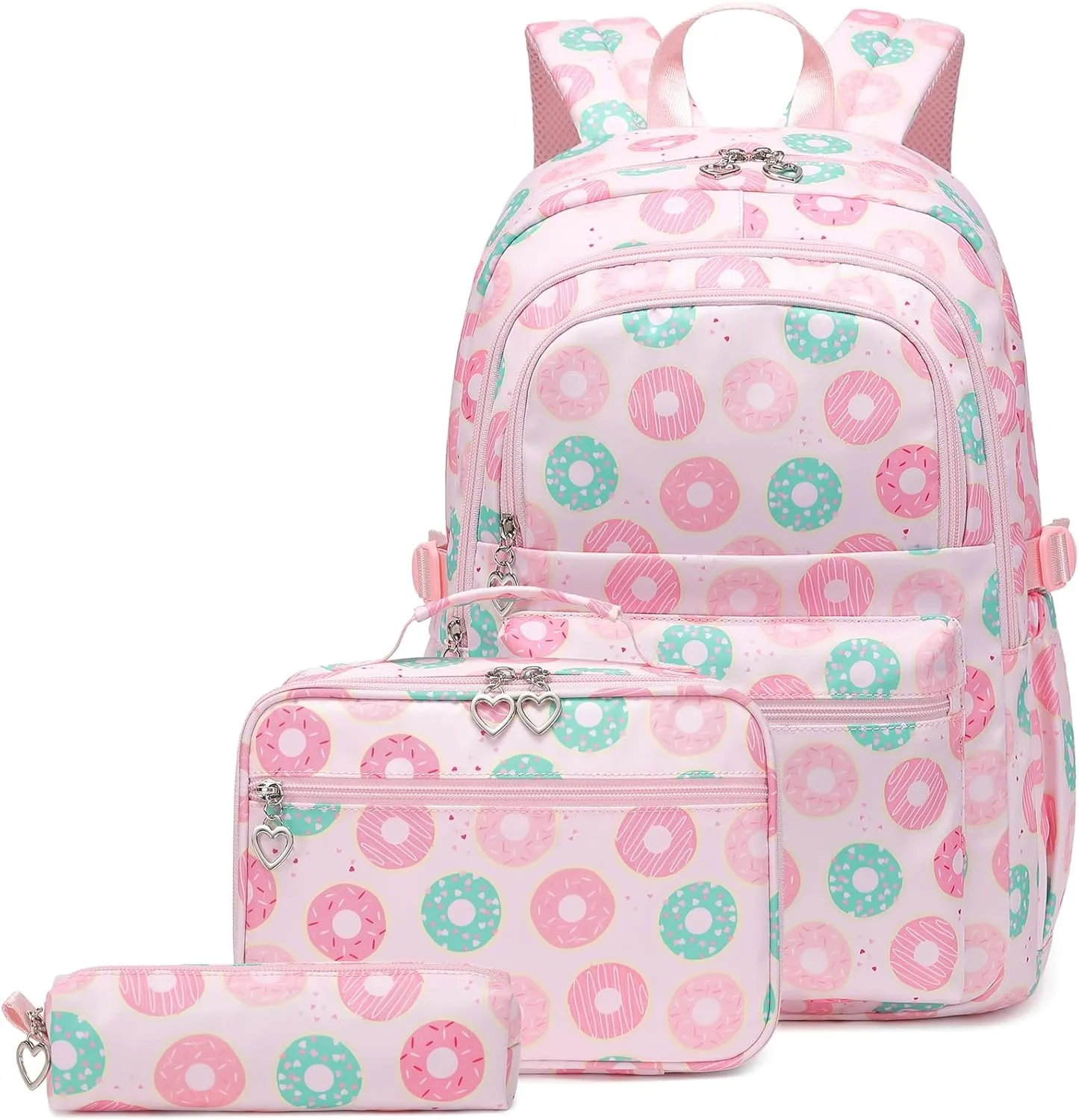 Joyfulife Donut Prints Backpack and Lunch Box for Girls, Kids Backpack for Girls School Bags Backpack with Lunch Box and Pencil Case
