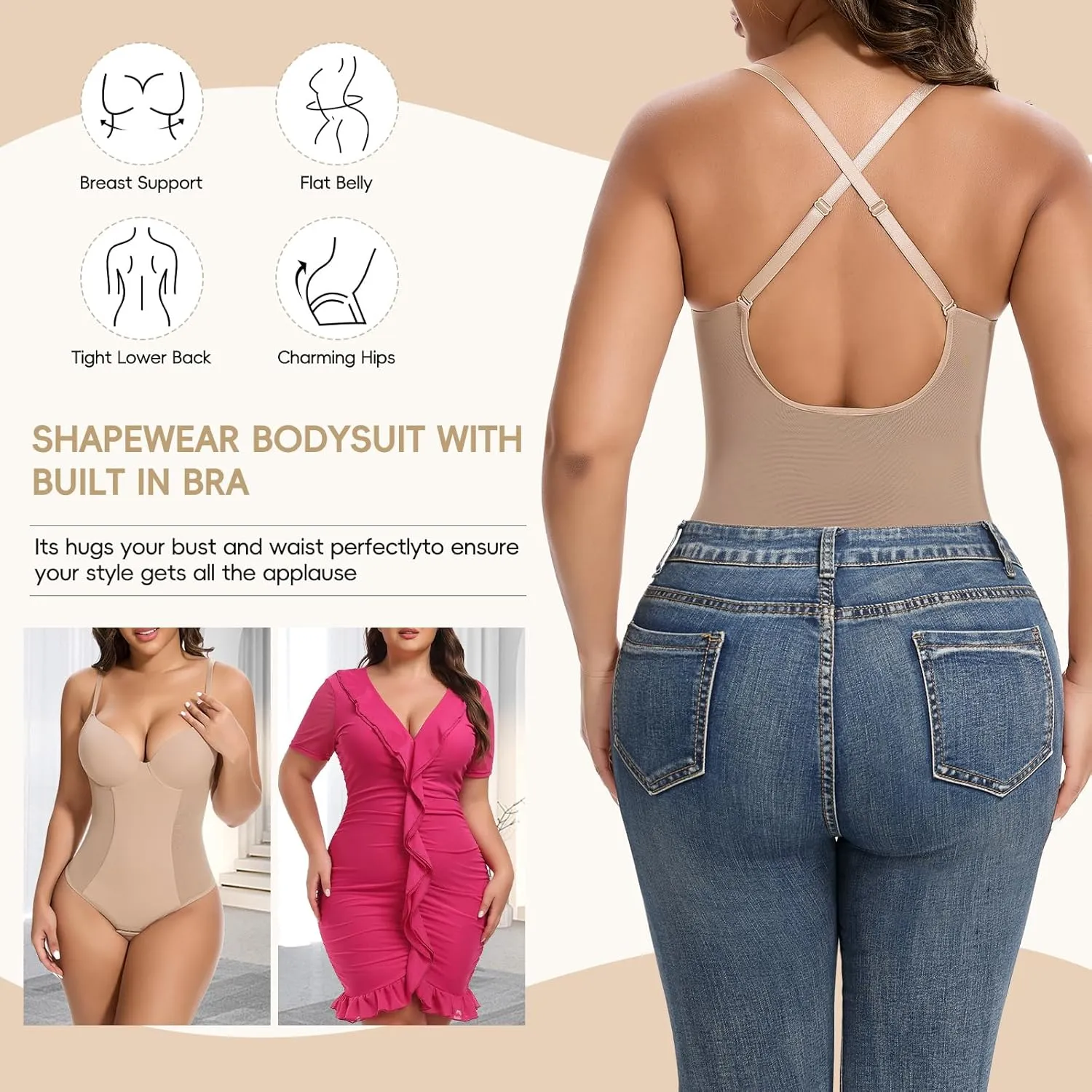 JOYSHAPER Shapewear Bodysuit Built in Bras for Women Tummy Control Shapewear with Bra Slimming Body Shaper Tops