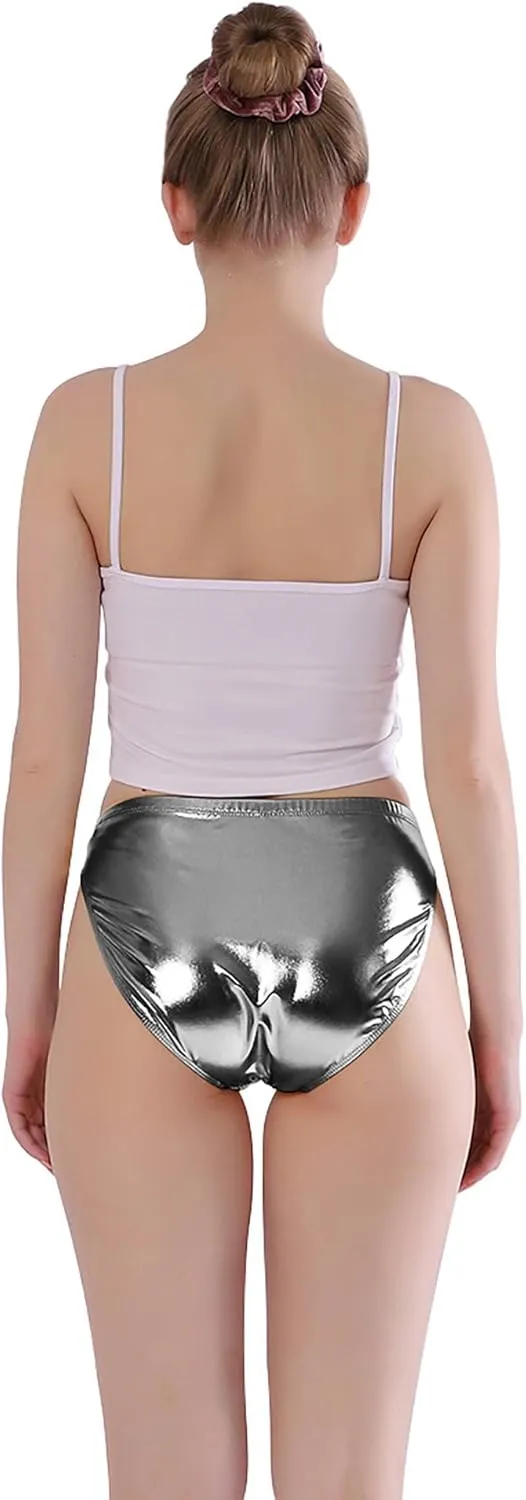 Kepblom Women Shiny Metallic Panty Briefs High Cut Ballet Dance Underwear Shorts