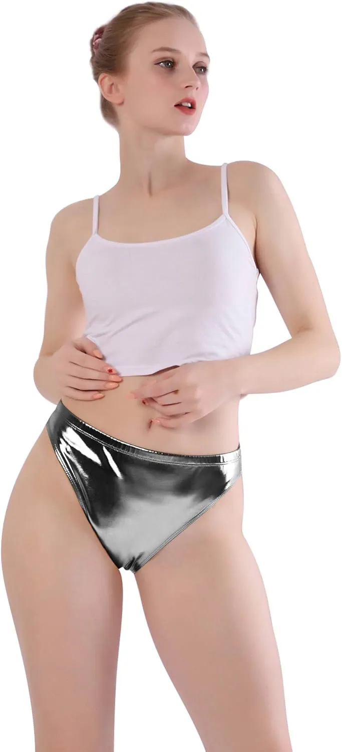 Kepblom Women Shiny Metallic Panty Briefs High Cut Ballet Dance Underwear Shorts