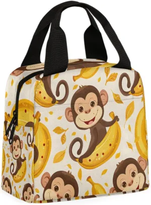 Kids Cute Monkey Lunch Bag Cute Monkey Tote Lunch Bag Reusable Lunch Box Leakproof Cooler Bag