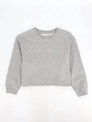 Kids Girl's Embroidered Cropped Sweatshirt,Light Grey