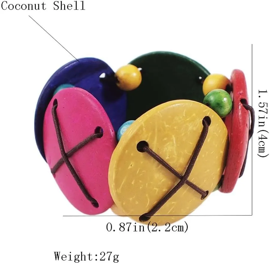 KIFEDSLJ Colorful Wooden Beads Stretch Bracelet Handmade Wide Chunky Bangle Bohemian Wood Wristband for Women Jewelry