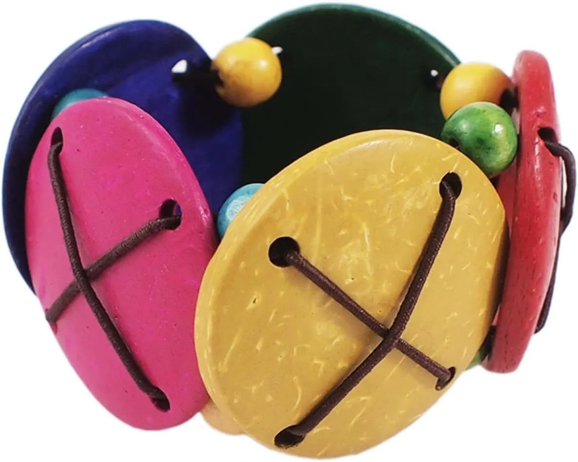 KIFEDSLJ Colorful Wooden Beads Stretch Bracelet Handmade Wide Chunky Bangle Bohemian Wood Wristband for Women Jewelry