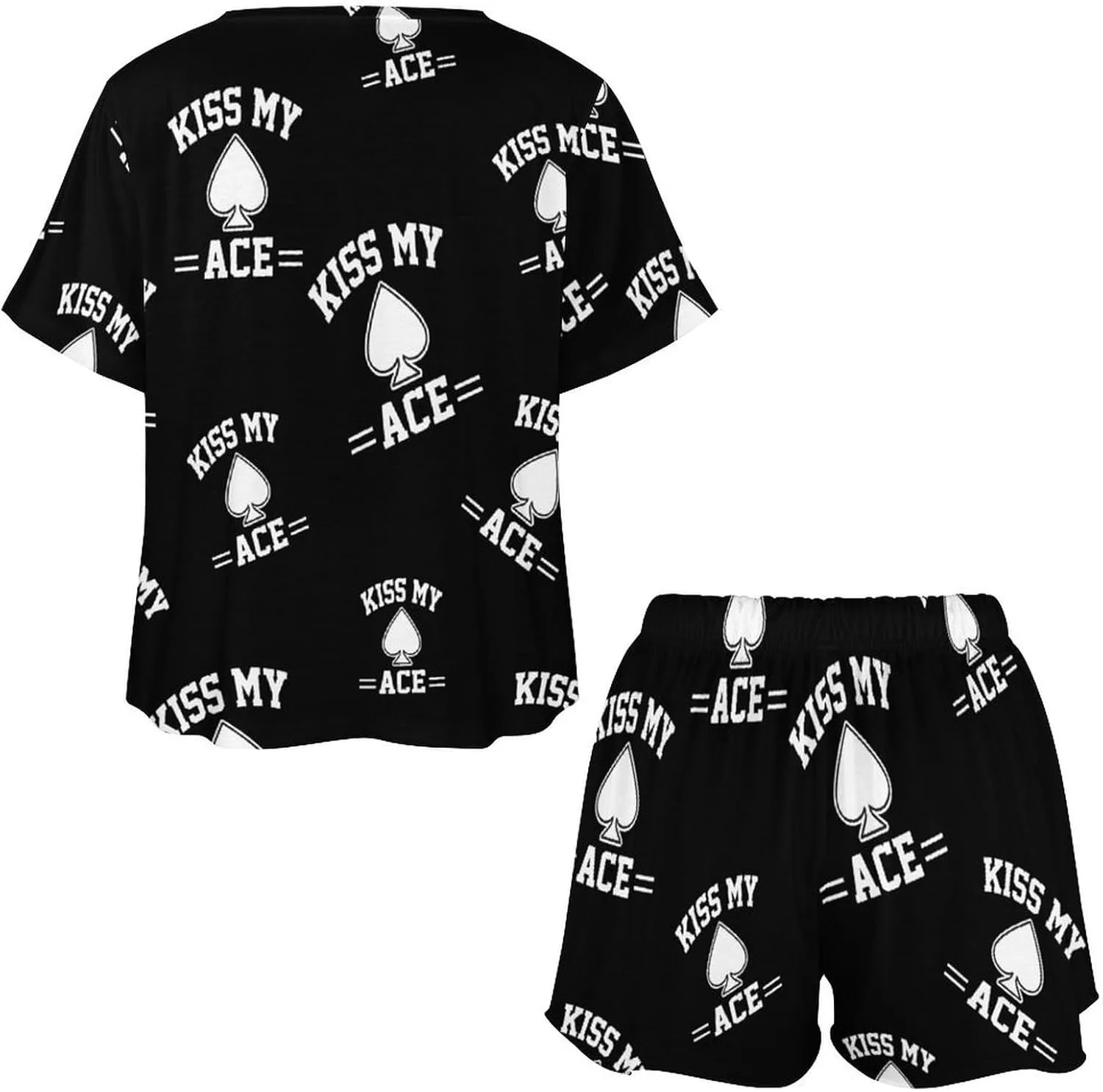 Kiss My Ace Poker Pajamas Set for Women Casual Pullover Short Sleeves And Shorts Two Piece Loungewear Set