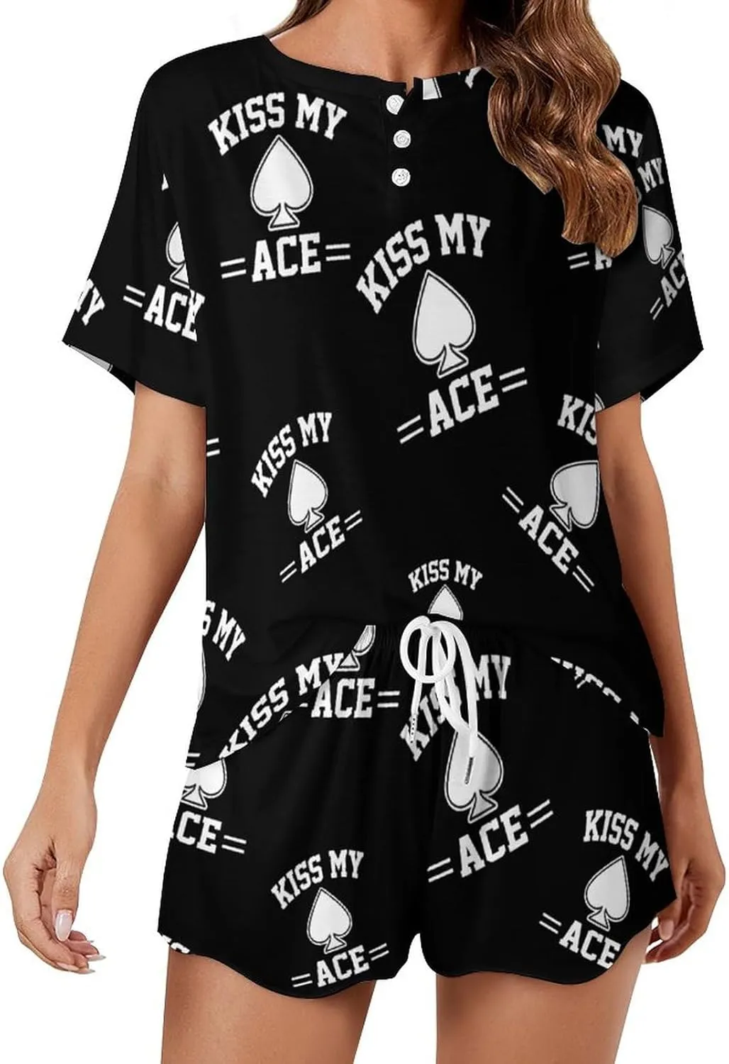 Kiss My Ace Poker Pajamas Set for Women Casual Pullover Short Sleeves And Shorts Two Piece Loungewear Set