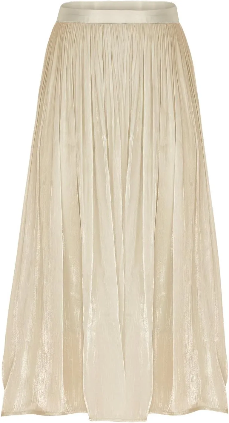 Ladies Trendy Elegant Tulle Skirt Pleated High Waist Tummy Control Midi Skirts Party Dance A-Line Swing Skirt Dress