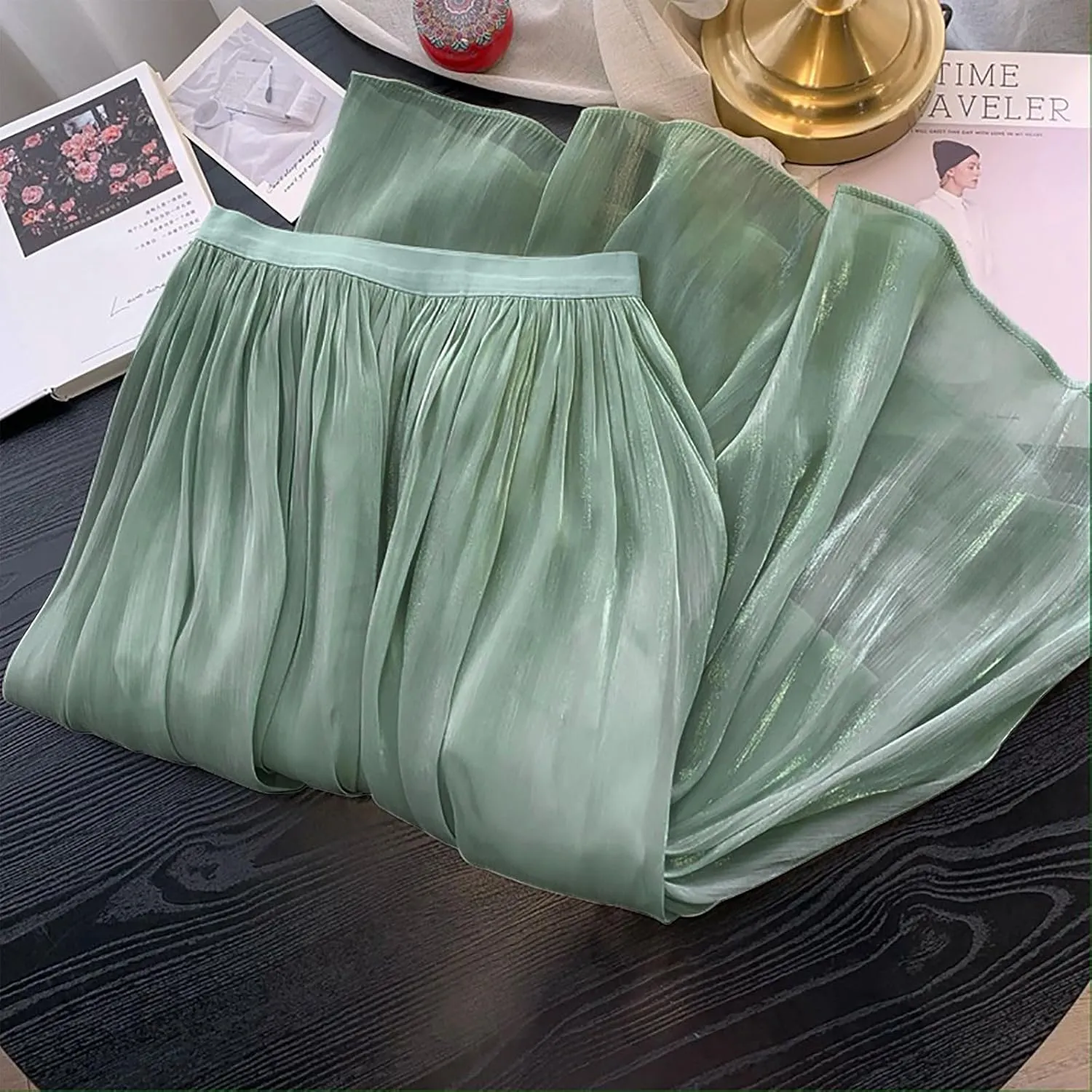 Ladies Trendy Elegant Tulle Skirt Pleated High Waist Tummy Control Midi Skirts Party Dance A-Line Swing Skirt Dress