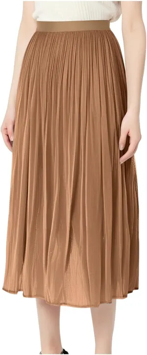 Ladies Trendy Elegant Tulle Skirt Pleated High Waist Tummy Control Midi Skirts Party Dance A-Line Swing Skirt Dress