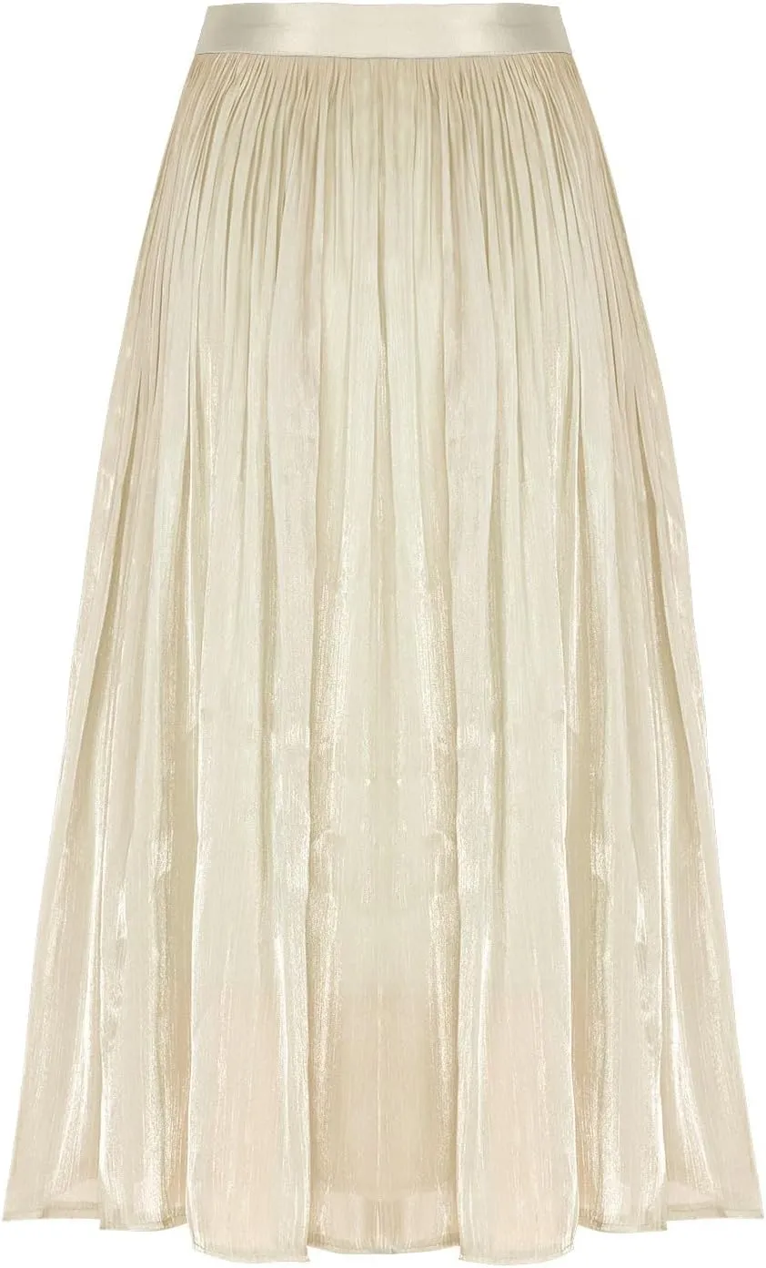 Ladies Trendy Elegant Tulle Skirt Pleated High Waist Tummy Control Midi Skirts Party Dance A-Line Swing Skirt Dress