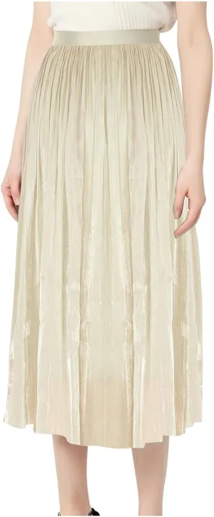 Ladies Trendy Elegant Tulle Skirt Pleated High Waist Tummy Control Midi Skirts Party Dance A-Line Swing Skirt Dress