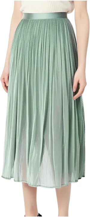 Ladies Trendy Elegant Tulle Skirt Pleated High Waist Tummy Control Midi Skirts Party Dance A-Line Swing Skirt Dress